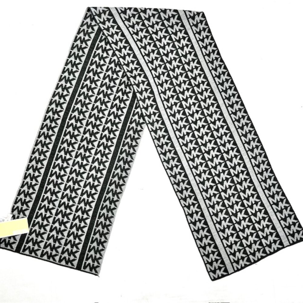 New  Men/Women Michael Kors Scarf Grey/Silver Metalic MK Logo  66"x12" (7) - Picture 5 of 7